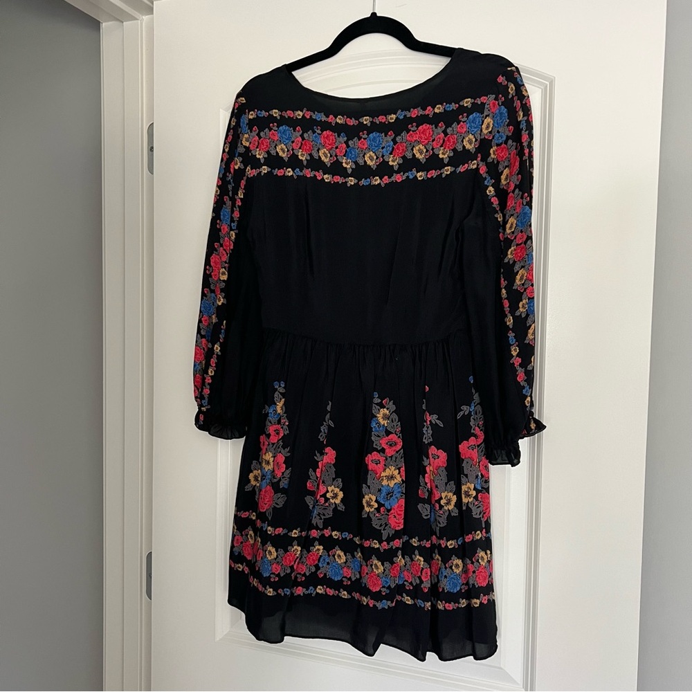 Free People Age of Aquarius Black Dress with Colorful Floral Design